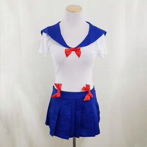 Dolls Kill Sea Me Shine Sailor Costume sheer mesh top pleated skirt sz small NEW